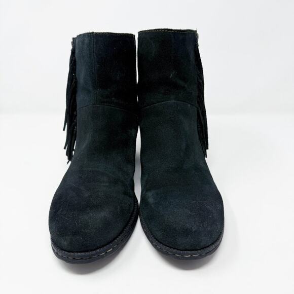 boc Black Suede Ankle Boots with Fringe Women's Size 10 EUC Side Zip - Picture 2 of 10